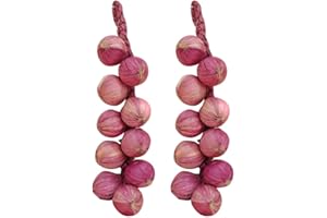 URFEDA Pack of 2 Artificial Vegetables Hanging Decoration, Artificial Onions, Vegetable Decoration, Artificial Vegetable Braid, Indoor Decoration for Home, Kitchen, Garden, Vegetables, Party,