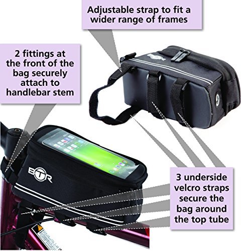 BTR Fahrradtasche mit Mobiltelefon-Halterung – Wasserabweisende Fahrrad-Rahmentasche. Handy Fahrradhalterung. Schwarz Fahrradrahmentaschen. Neue verbesserte Edition, für alle Fahrradtypen geeignet - 5