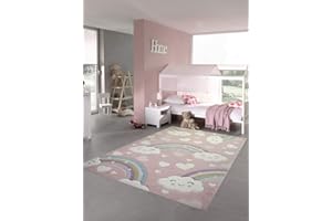 Teppich-Traum Alfombra Infantil Alfombra para habitación Infantil Arcoiris Nubes Corazones en Rosa Größe 160 cm Rund