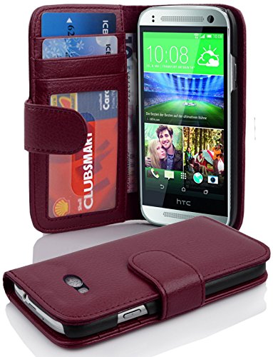 cadorabo Book Case works with HTC ONE M8 MINI (2.Gen.) in BORDEAUX PURPLE - with Magnetic Closure and 3 Card Slots - Wallet Etui Cover Pouch PU Leather Flip