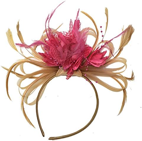 Champagne Gold Beige Camel and Fuchsia Pink Fascinator on Headband Alice Band UK Wedding Ascot Races Derby