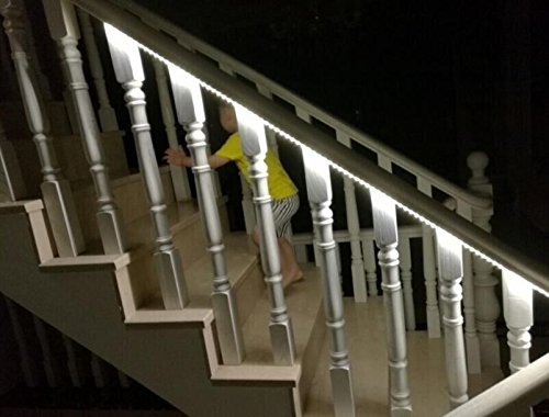 Jindia Bewegung aktiviert Bett Licht, Flexible LED Streifenlicht, Auto Ein/Aus Bewegungsmelder Nachttischlampe, Bewegung aktivierte LED-Lichtleiste (zwei Sensoren) - 6