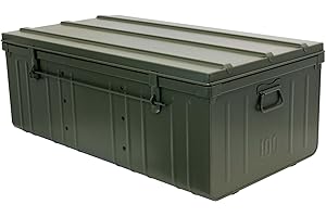 Pierre Henry Cantine de rangement en acier Premium 100 cm x 55 cm x 41 cm, 175 L, Acier allié, Rectangulaire, Couvercle à charnière, Kaki