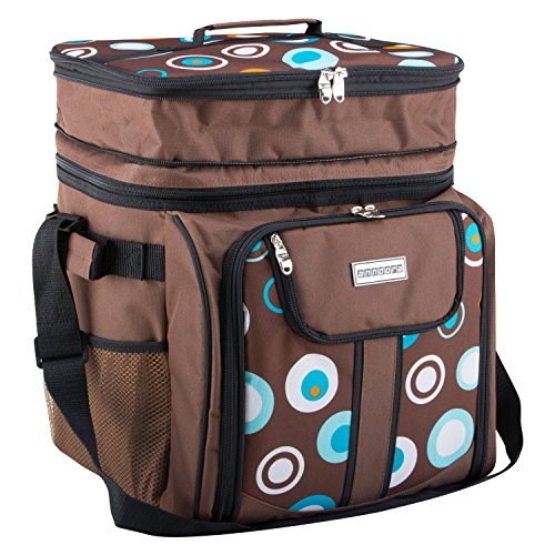 anndora Picknicktasche braun mit blauen Kreisen Tragetasche + Zubehör 29-teilig - 4