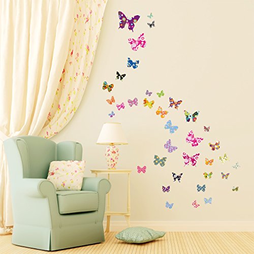Decowall DW-1201 38 Farbige Schmetterlinge Wandsticker Wandaufkleber Wandtattoo Kinderzimmer - 8