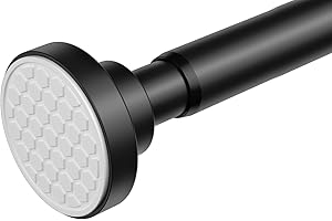 AIZESI Black Spring Tension Curtain Rods Shower Curtain Rod for Bathroom, Shower Rod 107-185CM Adjustable,Spring Tension Curtain Rods, Rust-Resistance, Non-Fall Down, No Drilling