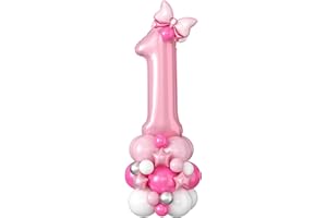 DOMGOGE 40 Inch Number 1 Balloon Pink Number Foil Balloons Giant Number One Balloon Tower Large Pastel Baby Pink Helium Latex Digital Balloons Stack for Girls First 1st Birthday Baby Shower Anniversary Party