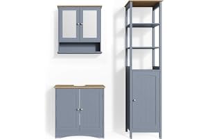 Vicco Badmöbel-Set Grau Bianco, bestehend aus Bad Spiegelschrank, Waschbeckenunterschrank, Hochschrank - Unterschrank- und Hängeschrank-Kombination