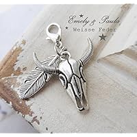 Anhänger Büffel-Kopf Schädel Feder Indianer Western Stier Bison Cowboy Charm Biker