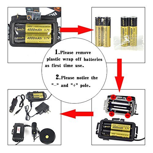 Boruit Sehr Heller Wiederaufladbare , Abnehmbare, Verstellbare & Wasserdichte , 3 Modi 3* T6 LED Kopflampe für Fahrrad Lampe,Camping,Jogging,Wandern,Radfahren,Jagen&Fischen;Paket einschließen 2*18650 Wiederaufladbare Batterien+EU Ladegerät+Auto-Ladegerät - 7