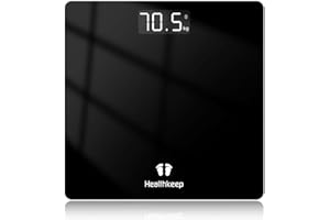 Bilancia personale Healthkeep, bilancia pesapersone con sensori ad alta precisione, bilancia digitale personale con tecnologia step-on, bilancia in vetro di sicurezza, nera 26 cm*26 cm