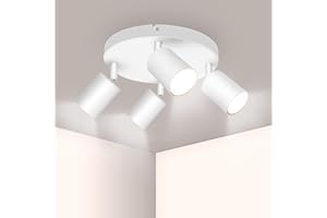 Ketom Lampada Faretti da Soffitto Orientabili, GU10 Faretti LED da Soffitto Bianco, Rotonda Moderna Plafoniera LED Faretti 4 Luce, Faretto da Parete Interno per Cameretta, Cucina, Senza Lampadina