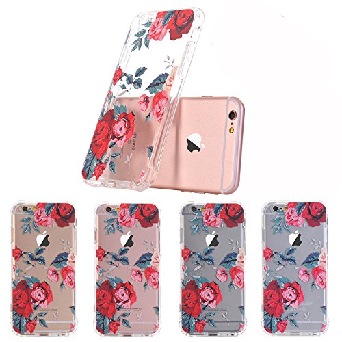 iPhone 7 Case with flowers,iPhone 8 Case, LUOLNH Slim Shockproof Clear Floral Pattern Soft Flexible TPU Back Cover [4.7 inch] -Red Rose
