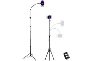 Aureday Handy Stativ Ständer 223cm Selfie Handy Stativ mit 38cm Flexibler Schlauch 360° Drehbarer, Bluetooth Fernbedienung und Halterung Stativ Ständer für iPhone, Android-Handys und Kameras