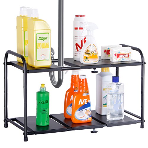 Lifewit Küchen Regal Steckregal Schuhregal Verstellbare Unterregal Unterschrank Regal für Badezimmer WC aus Kohlenstoffstahl Schwarz