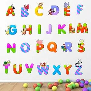 StickMe Alphabets - Baby - Kids - Learning Education Nursery Pre School Kinder Garden Wall Sticker -SM077 (Multi Colour, Vinyl - 100cm X 100 cm )