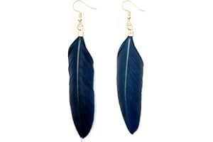 Miniblings Feder Ohrringe Hänger Federn Vogelfeder Boho Hippie dunkel blau - Handmade Modeschmuck I Ohrhänger Ohrschmuck vergoldet