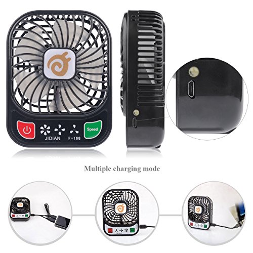 D-FantiX 4-Zoll-Portable Fan 3 Speeds Mini USB-Lüfter mit LED-Licht (Schwarz) - 3