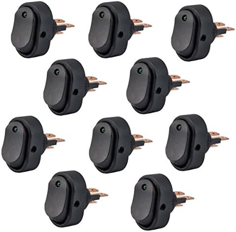 Safeyo 30Amp 12Volt LED ON-OFF Rocker Switch Toggle Triangle Plug Switch for Car Motorcycle Boat Marine (Green, 10-Pack)