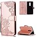 Produktbild Handyhülle für OnePlus 6 Leder Brieftasche,OnePlus 6 Hülle,FNBK Blumen Flip Wallet Stand Case Card Slot Leder Tasche Karteneinschub Magnetverschluß Kratzfestes Rosegold Schutzhülle für OnePlus 6