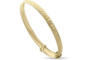 DV DOLCE VALENTINA Dolce Valentina DV Childrens 9ct Solid Gold Bangle - Christening Bracelet with Embossed Hearts for Birthday, Baptism, or Baby Shower from Grannie