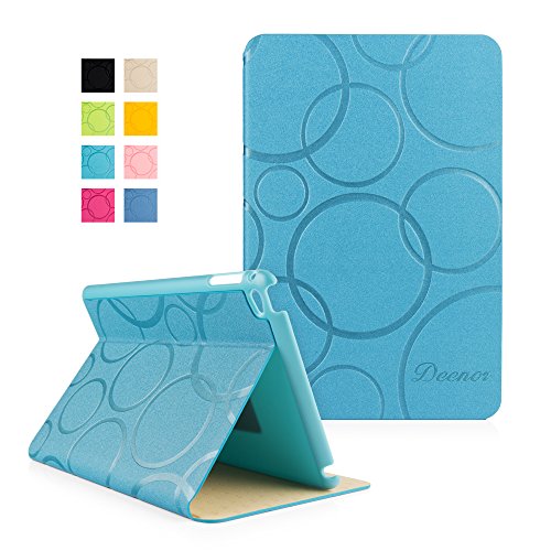 iPad Mini 4 Hülle, Deenor Colour Series Premium PU Leder Ultra Slim Light Weight Auto aufwachen / Schlaf Funktion Schutzhülle Hülle für Apple iPad Mini 4, Free: Screen Protector + Stylus Pen + Cleaning Cloth. (Sky blue circles)