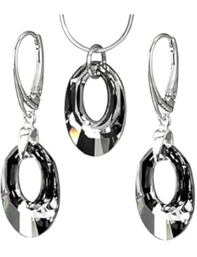 SILVEGO Schickes Set - Ohrringe und Anhänger mit Swarovski® Crystals HELIOS SILVER NIGHT, Silber 925