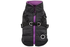 Puppia Hochwertiger Hundemantel für kleine Hunde und mittelgroße Hunde - wasserdicht und mit Fleece gefüttert für angenehme Wärme - Hundemantel mit Geschirr, Schwarz, XL