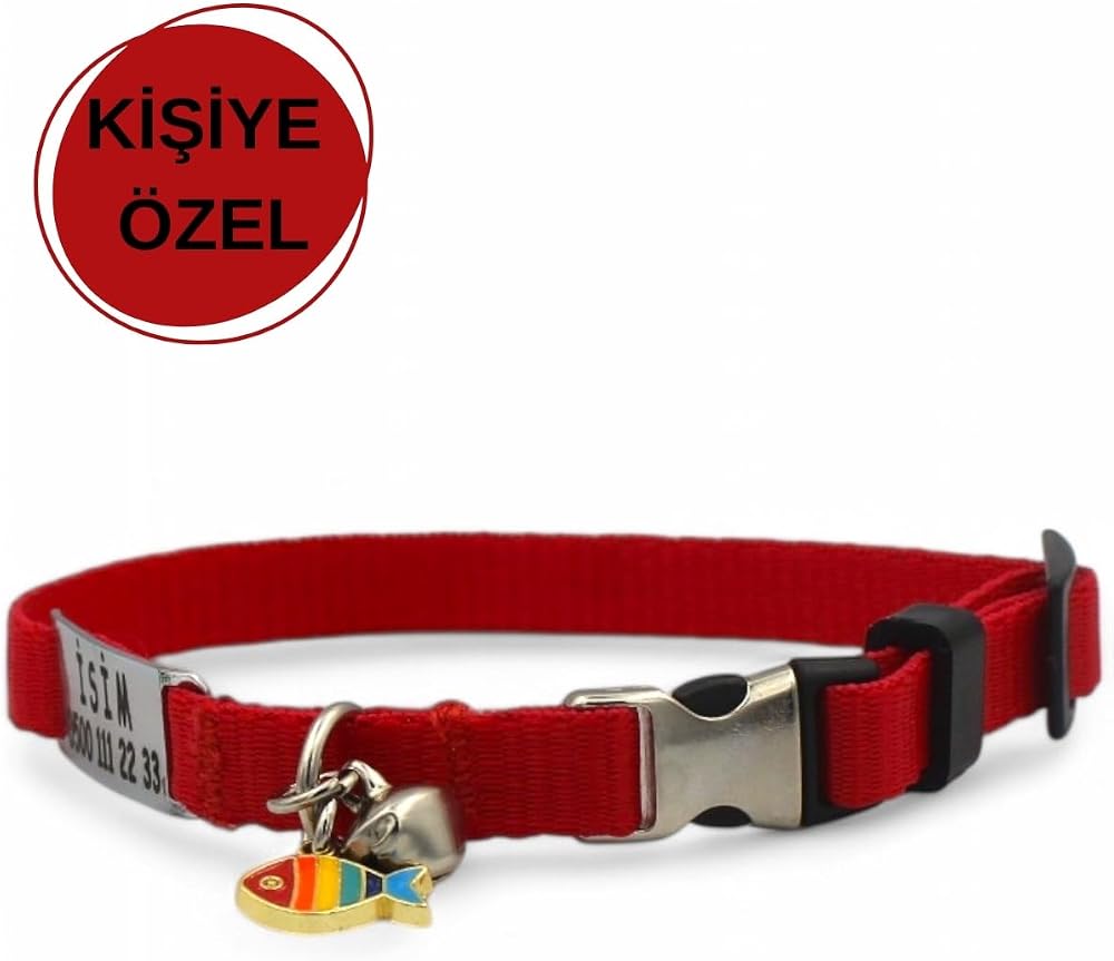 caramelos İsimli Kedi Tasması, isimlikli Kedi Tasması, Kedi Künyesi, Sallanmayan İsimlik, Kedi İsimlik Çelik Kırmızı-Tek Ebat