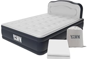 YAWN AIR Deluxe Self-Inflating Airbed with Custom Fitted Sheet Included - Double Size - Great Guest Bed, Camping Mattress - Built-in Pump & Headboard - Available in UK Single, Double & King