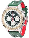 DETOMASO FIRENZE XXL Herren-Armbanduhr Chronograph Analog Quarz grünes Lederarmband grünes Zifferblatt DT1045-B