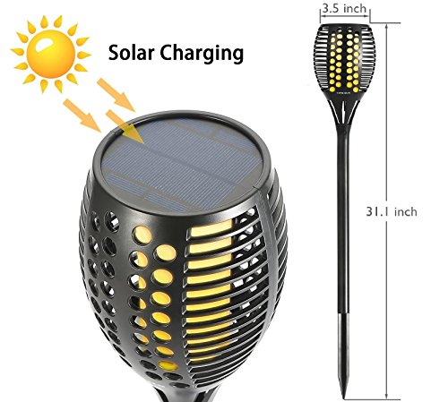 Cinoton 2er Set Solar Fackel Garten Licht Lampe 96 LED Flackerlicht Tanzen Flamme für Dekoration Festival Atmosphäre im Freien Wasserdicht - 6