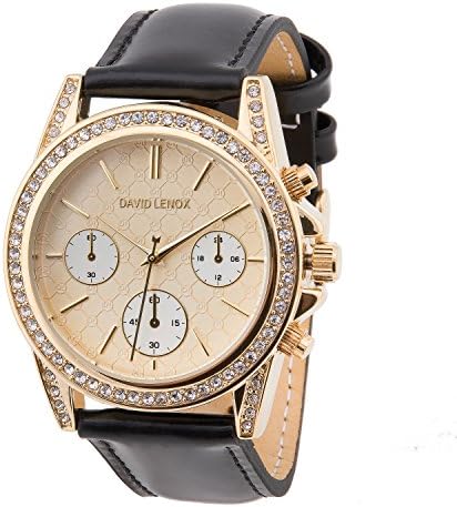 David Lenox gold tone women's watch with black leather strap Michael Kors style DL0224
