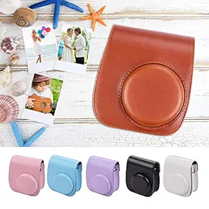 Honeytecs Portable Instant Camera Case Bag Holder PU Leather with Shoulder Strap Compatible with Fujifilm Fuji Instax Mini 11