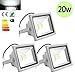 Produktbild Hengda® 3x 20w kaltweiß Energiesparend LED Fluter IP65 wasserdicht Wandleuchter Fluter Flutbeleuchtung Flutlicht Scheinwerfer Außenstahler silber grau Aluminium Gehäuse AC85-265V