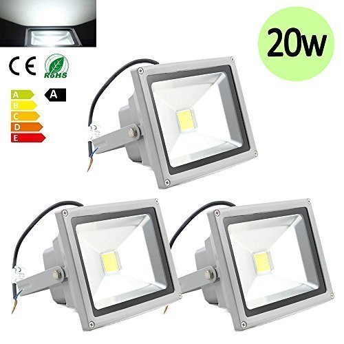 Preisvergleich Produktbild Hengda® 3x 20w kaltweiß Energiesparend LED Fluter IP65 wasserdicht Wandleuchter Fluter Flutbeleuchtung Flutlicht Scheinwerfer Außenstahler silber grau Aluminium Gehäuse AC85-265V