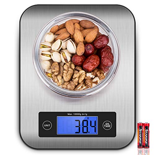 CUSIBOX Küchenwaage 10kg Digitalwaage Ultradünne Haushaltswaage (nur 1,27 cm) Hochpräzise Briefwaage aus Edelstahl mit 4 Wiegeeinheiten, großes LCD-Display, Tara-Funktion, Auto-Off, Inkl Batterie