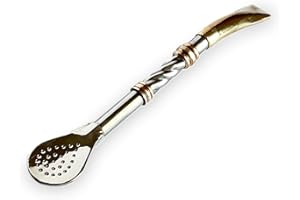 HERENCIA GAUCHA - Bombilla Pico de Loro de Alpaca con Detalles en Bronce, Bombillón para Mate, Bombilla para Mate Alpaca, Bombillon Bronce, Premium