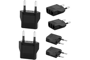 V&J 6 Unidades de Enchufe Europeo. Adaptadores 6A 110/250V de Viaje a Europa-China-Italia-Francia-Alemania-España (Negros)