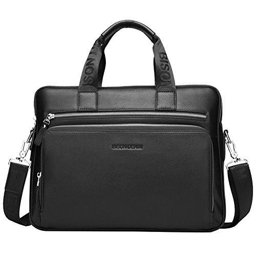 BISON DENIM Herren klassische echtes Leder Aktenkoffer Laptop Schulter Messenger Bag Business Tote