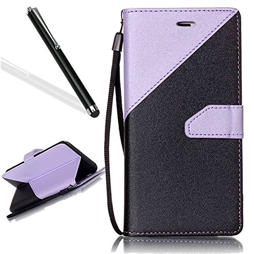 Galaxy J5 2017 Wallet Case,Galaxy J5 2017 PU Flip Case,Leeook Elegant Retro Beautiful Black Light Purple Contrast Color Painting Design Ultra Slim Wallet Leather Flip Full Case Cover with Hand Strap Card Holder Magnetic Slots Stand Function BookStyle Protective Pouch Pocket Phone Bag Bumper for Samsung Galaxy J5 2017 + 1 x Black Stylus