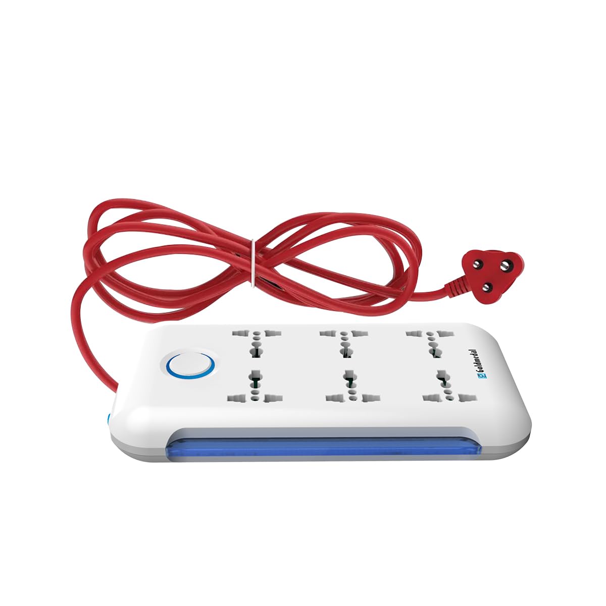 Goldmedal i-Strip LED High Grade Spike Guard (White and Red) – Pack of 1, 6 Outlet International Socket, master Switch, 3-pin 2 meter Cable, Indicator with Surge Protector for Home & Office