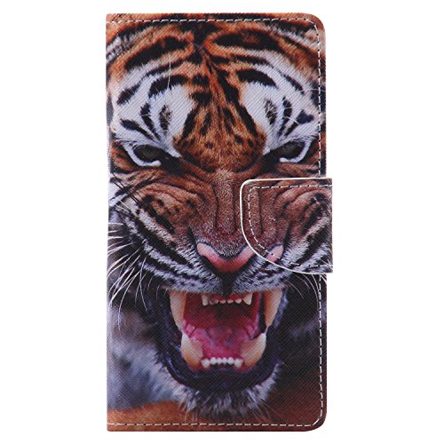 Feeltech HUAWEI P9 Lite Hülle [Berühren Sie Stift] Elegant PU Leder Tasche Magnetverschluss Ultra Schlanke hülle Gemalte Colour Muster Design Mit Back Cover Etui Skin Shell Purse hülle Standfunktion Kredit Kartenfächer Folio Mit Karten Geldscheinfach im Bookstyle Schale Für HUAWEI P9 Lite – Tiger - 2