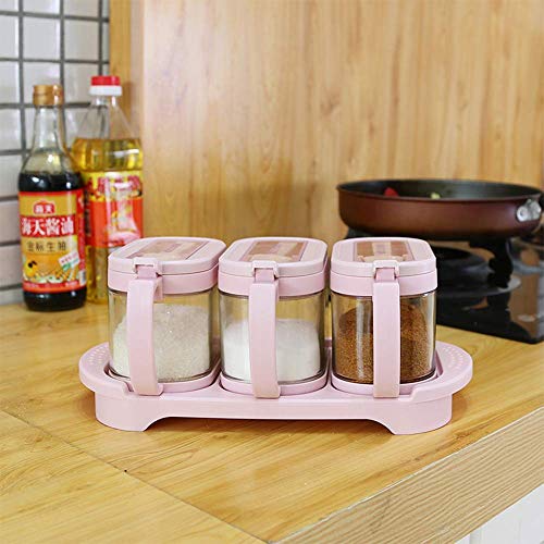 Contiup Boîte à épices en Verre Assaisonnement Boîte à épices Boîte à Condiments Boîte à épices Boîte à épices Cruet Cuisine avec Couvercle et cuillère Ustensiles de Cuisine 3pcs / Set, Couleur Rose
