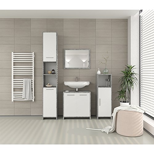 Badschrank KIKO Grau Beton 95 x 30 cm – Midischrank Badezimmerschrank Schrank Regal Badregal - 2