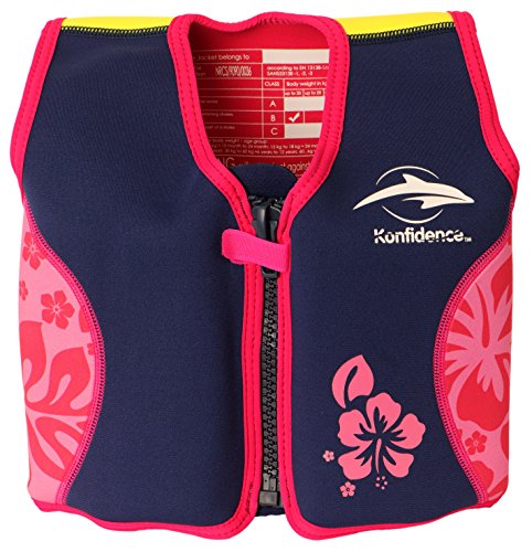 The Original Konfidence Children's Swim Jacket - Navy/Pink/Hibiscus (18 Months-3 Years)