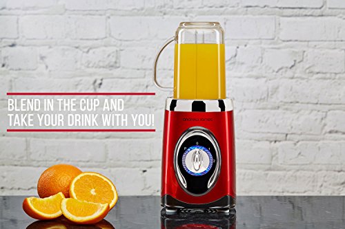Andrew James 4 in 1 Multifunktionaler Smoothie Maker, 220W, 2 x 600ml Trinkbecher, 1.5L Kapazität – in Rot - 4