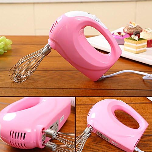 DDY Handheld Electric Eggs Mixer Food Blender Double Whisk Batter Beater Stainless Steel 5 Speed Baking Helper , Pink