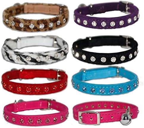 Felt Cat Collar Diamante Stud 7 Styles with Bell Adjustable Safety elastic Pink Blue Black Red Purple Zebra Leopard (Black)