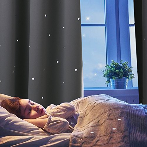 Ponydance blinkt Sterne Verdunkelungsvorhänge mit Ösen,Grau für Schlafzimmer,240cm Länge x 132 Breite cm , 2er-Set - 4